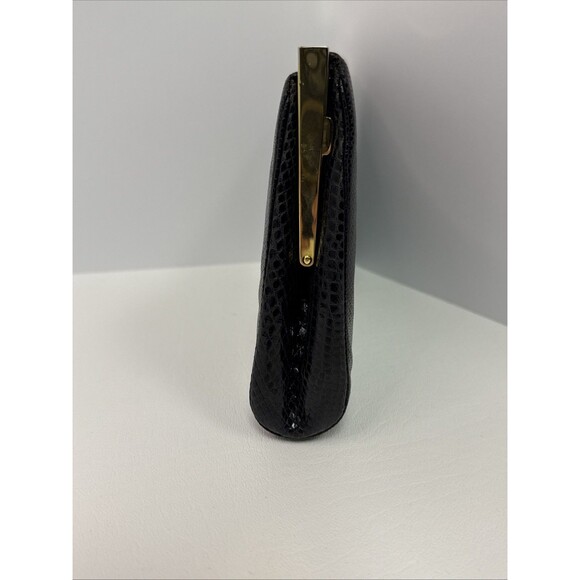 Judith Leiber Black Lizard Snakeskin Leather Rhinestone Clutch Bag Comb Vintage - Picture 9 of 16